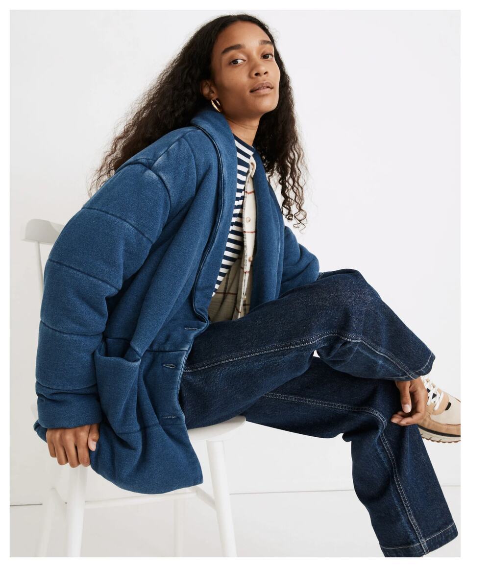 NEW Madewell Indigo Terry Sweatshirt Puffer Coat Size XXS
